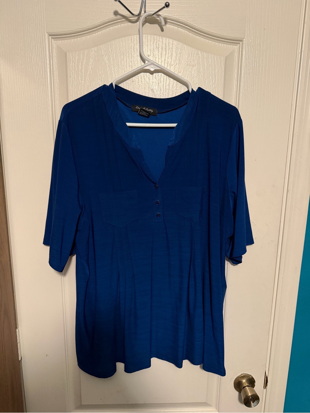 St. John's Bay Women's Short-Sleeve Henley Tee in Royal Blue